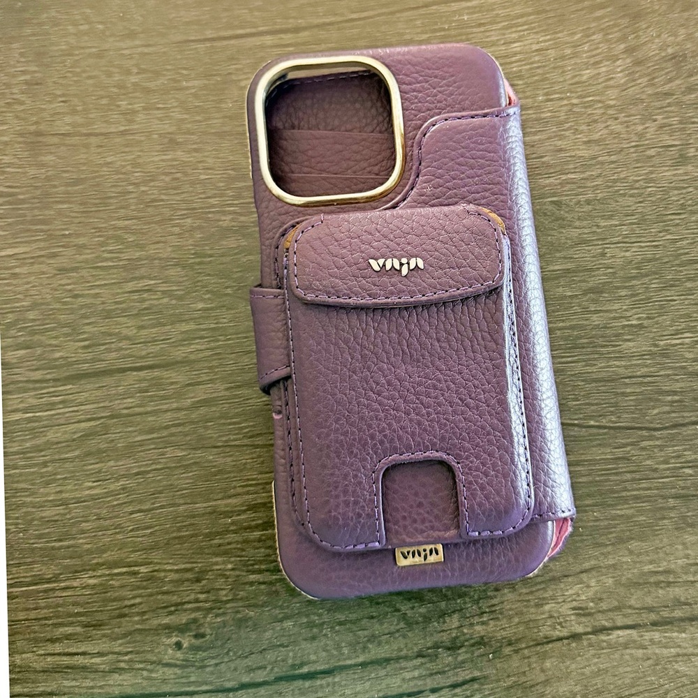 Purple Leather Vaja case system for iPhone 16 pro max